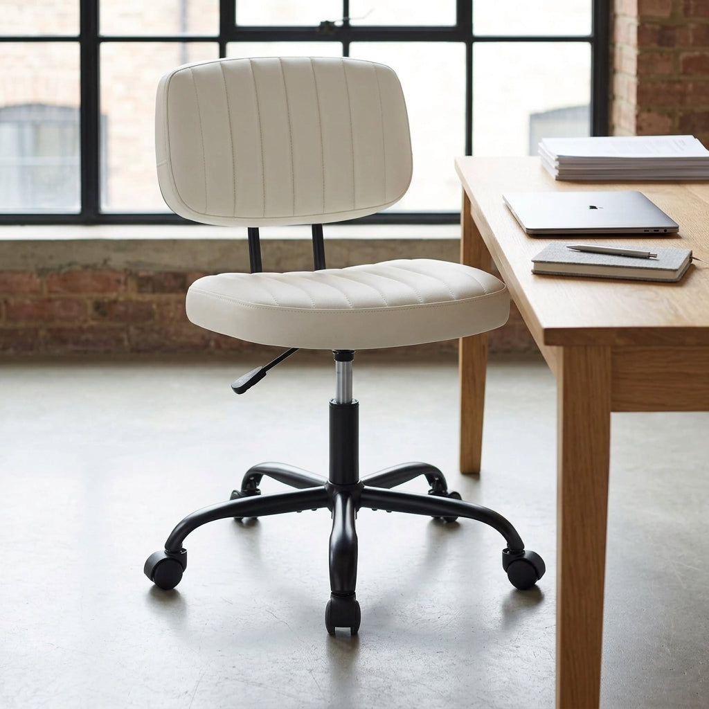 Armless Swivel PU Leather Office Chair