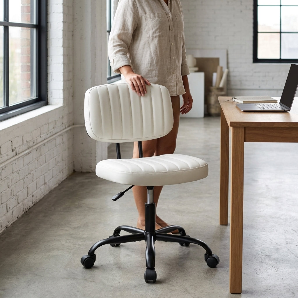 Armless Swivel PU Leather Office Chair