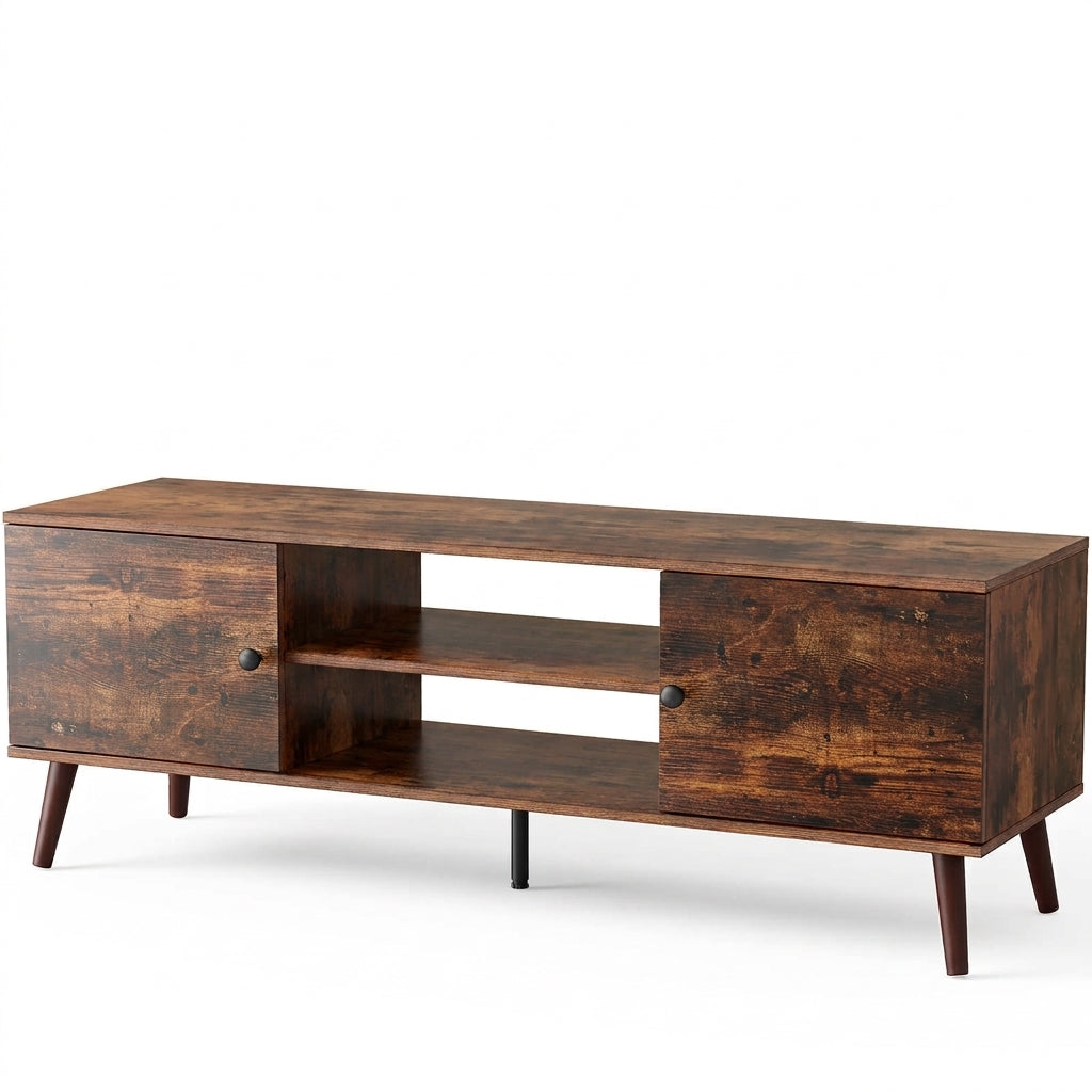 Walnut Wood TV Stand 60 Inch, Double Door Storage Cabinet Entertainment Center for TVs Up to 65"