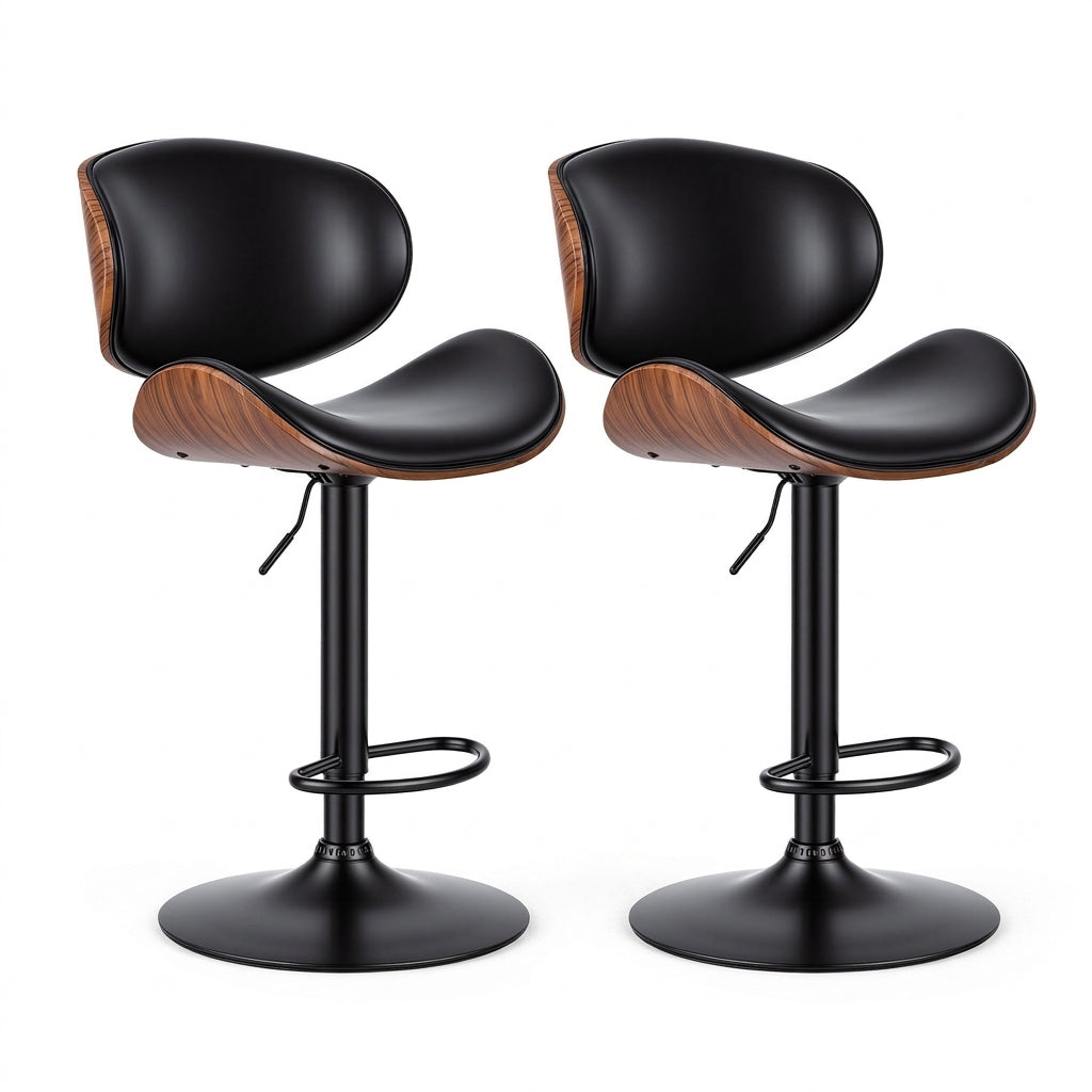Adjustable Swivel PU Leather Bar Stools Set of 2