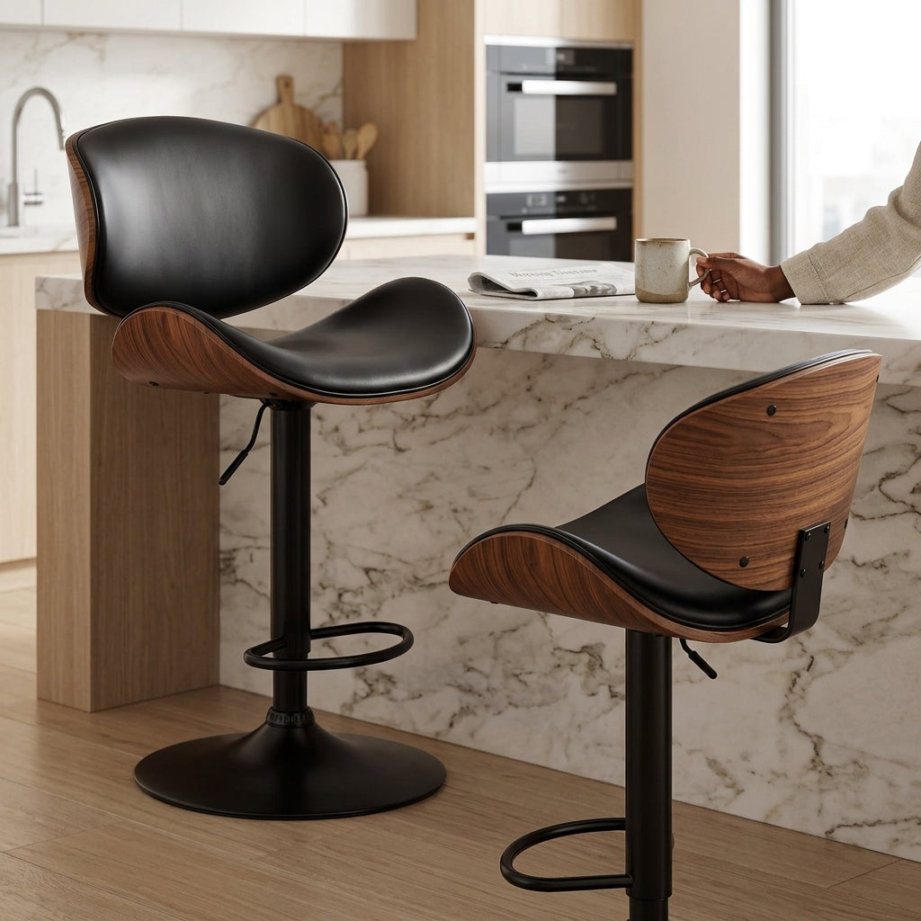 Adjustable Swivel PU Leather Bar Stools Set of 2
