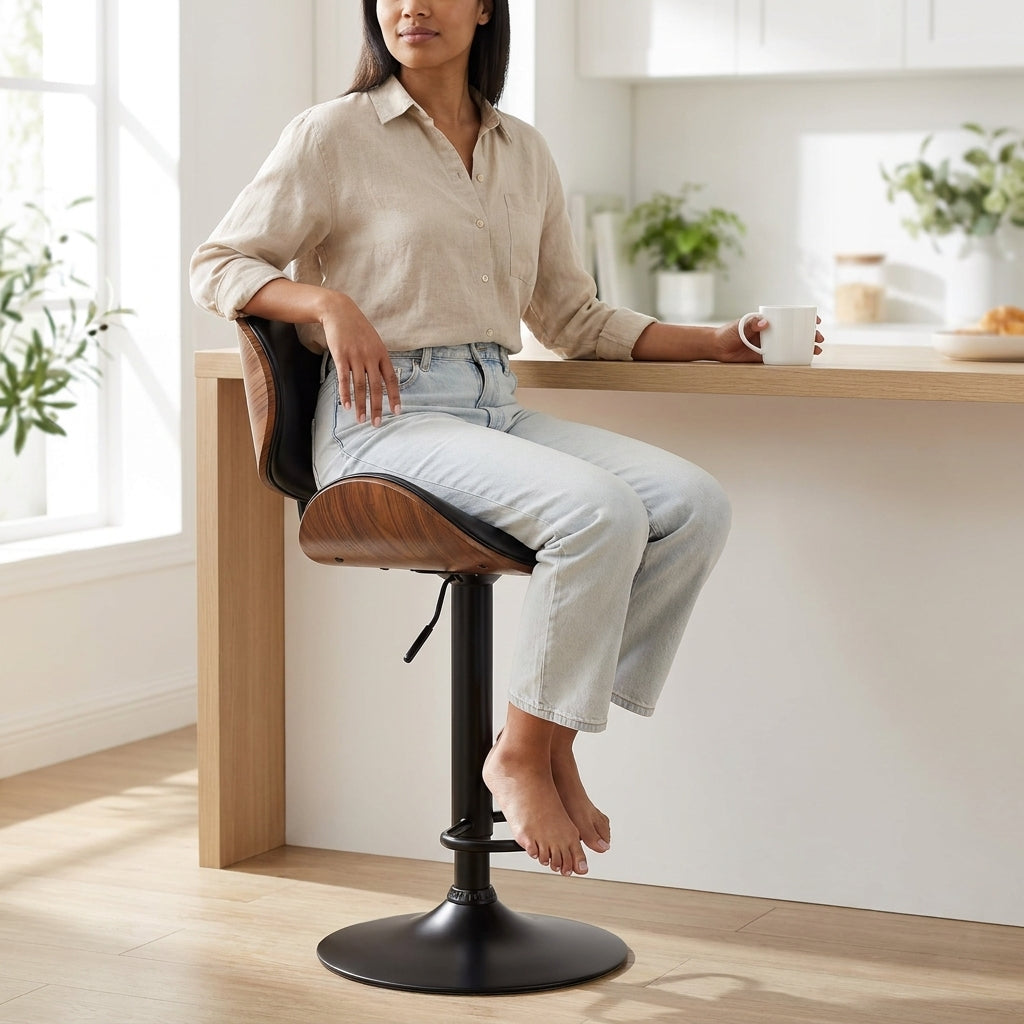 Adjustable Swivel PU Leather Bar Stools Set of 2