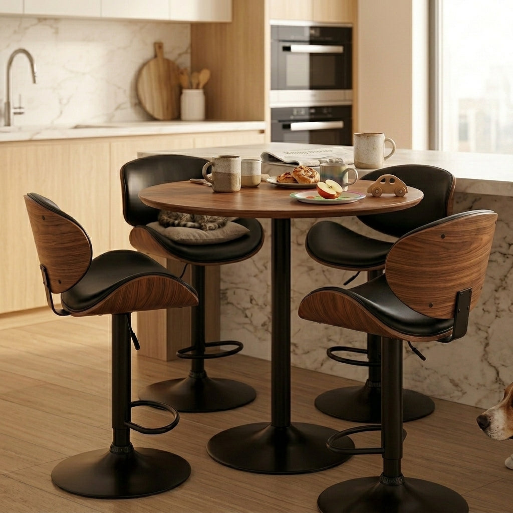 Adjustable Swivel PU Leather Bar Stools Set of 2