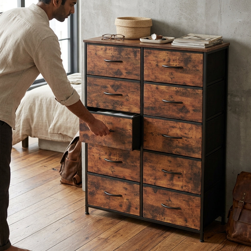 10 Drawer Tall Fabric Dresser