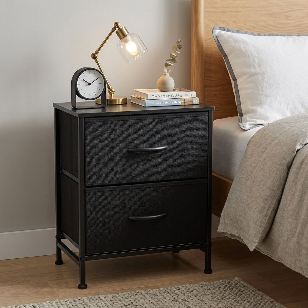 2-Piece Fabric Drawer Nightstand Set