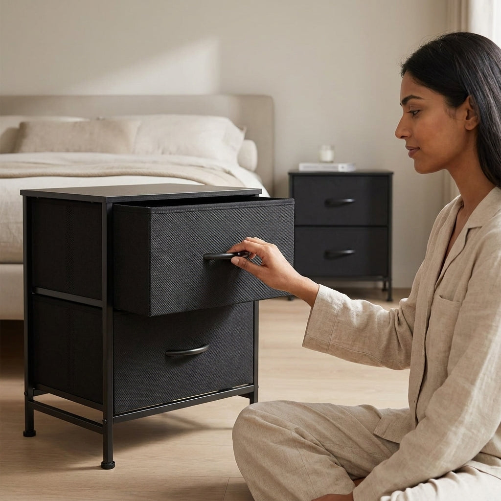 2-Piece Fabric Drawer Nightstand Set