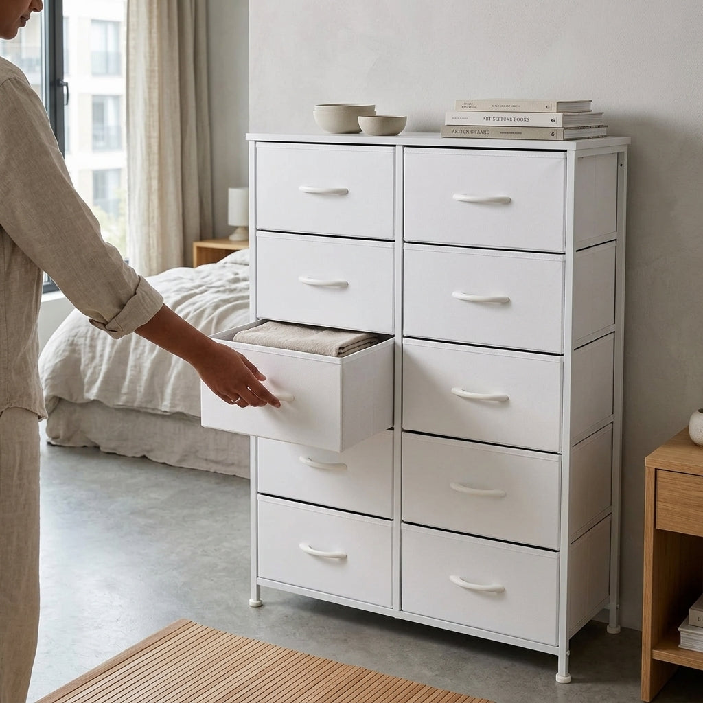 10 Drawer Tall Fabric Dresser