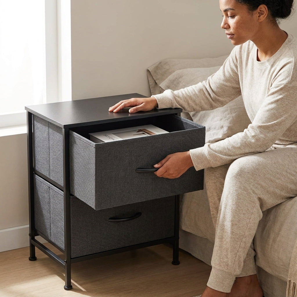 2-Piece Fabric Drawer Nightstand Set