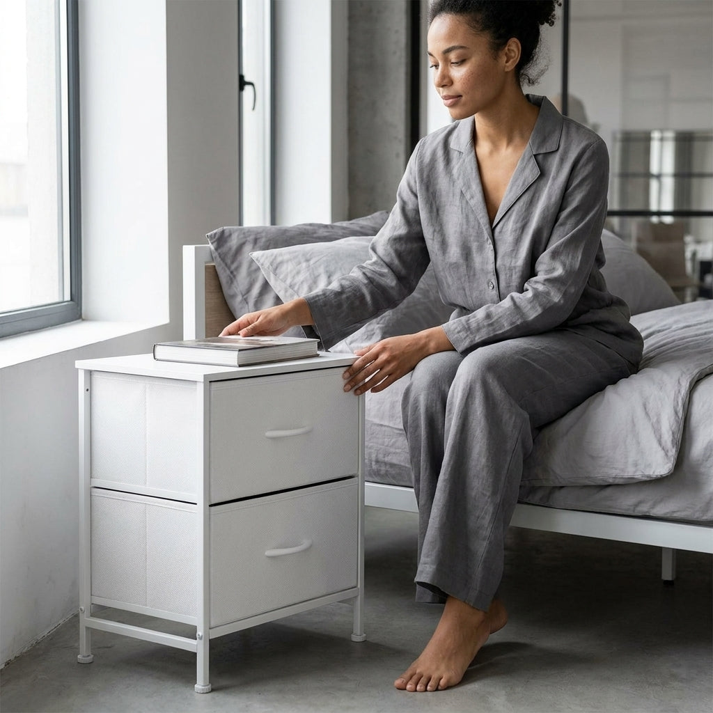 2-Piece Fabric Drawer Nightstand Set