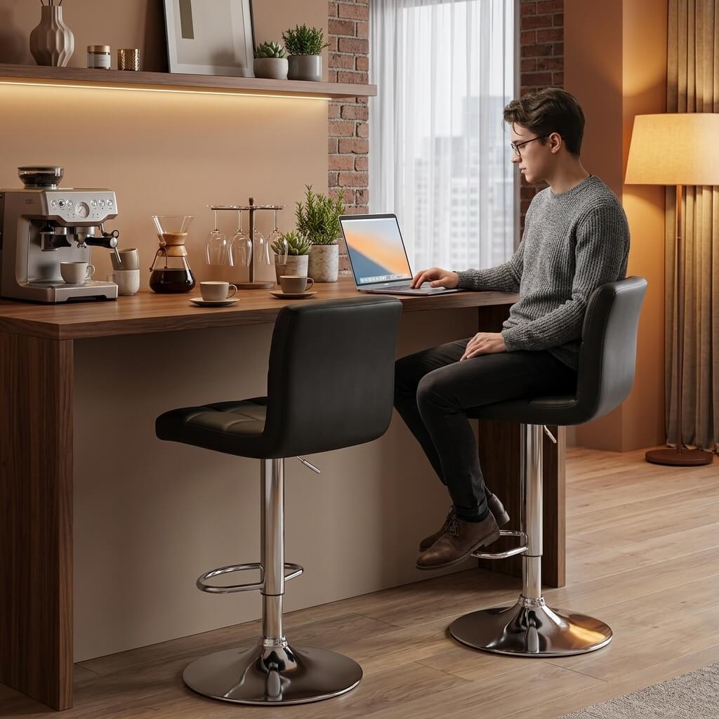 Warebay 2-Pack Adjustable Swivel Bar Stools with PU Leather Upholstered Seat