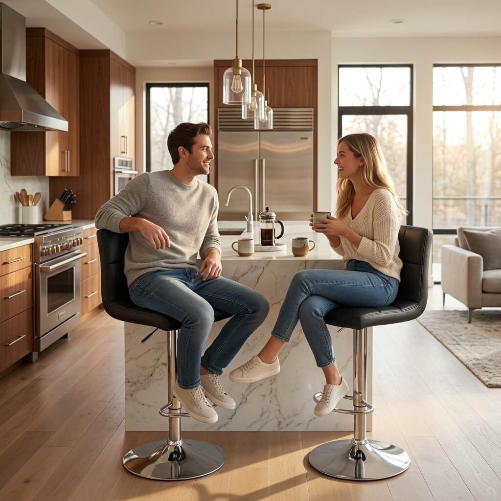 Warebay 2-Pack Adjustable Swivel Bar Stools with PU Leather Upholstered Seat
