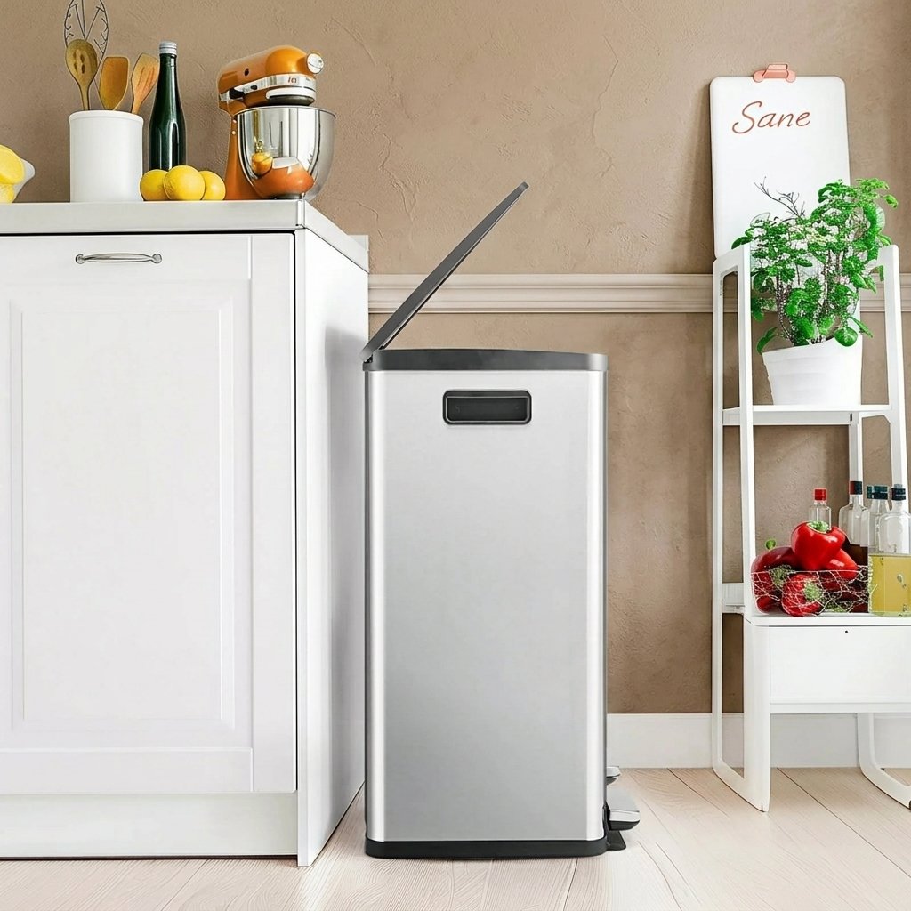 16-Gallon Stainless Steel Pedal Trash Can – Hands-Free Lid, Slim Design for Kitchen & Office