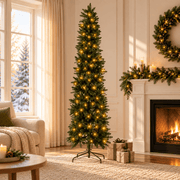 Pre-Lit Fraser Fir Pencil Artificial Christmas Tree with Warm Lights for Holiday Decor