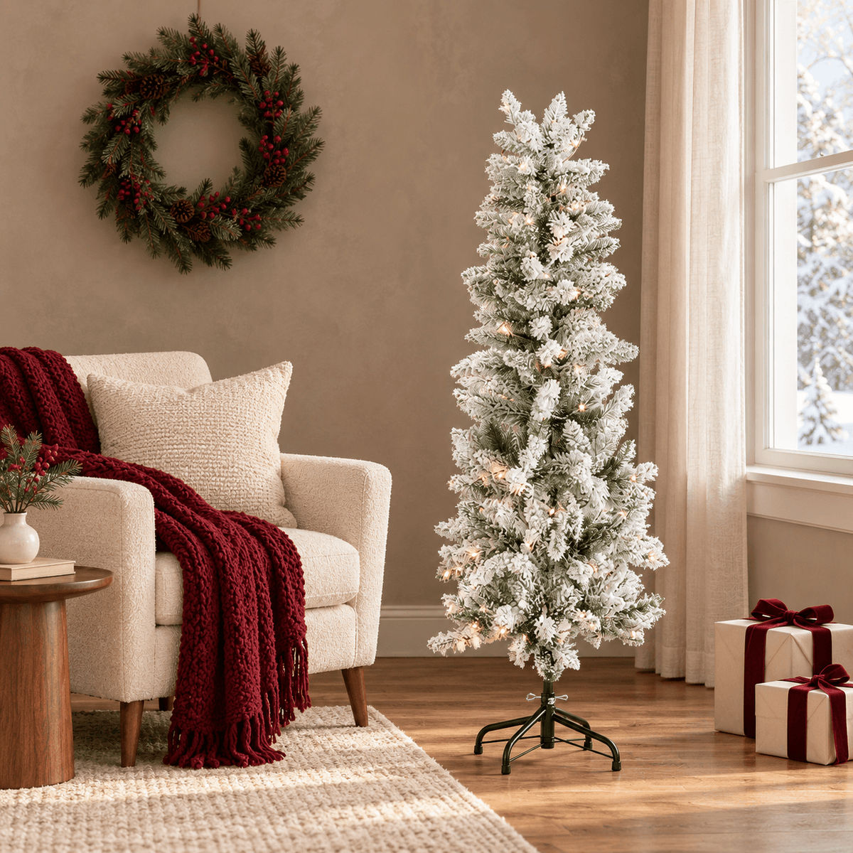 Pre-Lit Fraser Fir Pencil Artificial Christmas Tree with Warm Lights for Holiday Decor